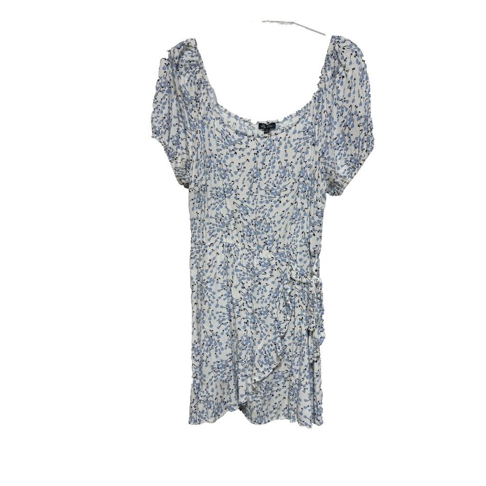 Lily Rose Faux Wrap Dress Womens XL Blue Floral Cream Balloon Sleeve Spring